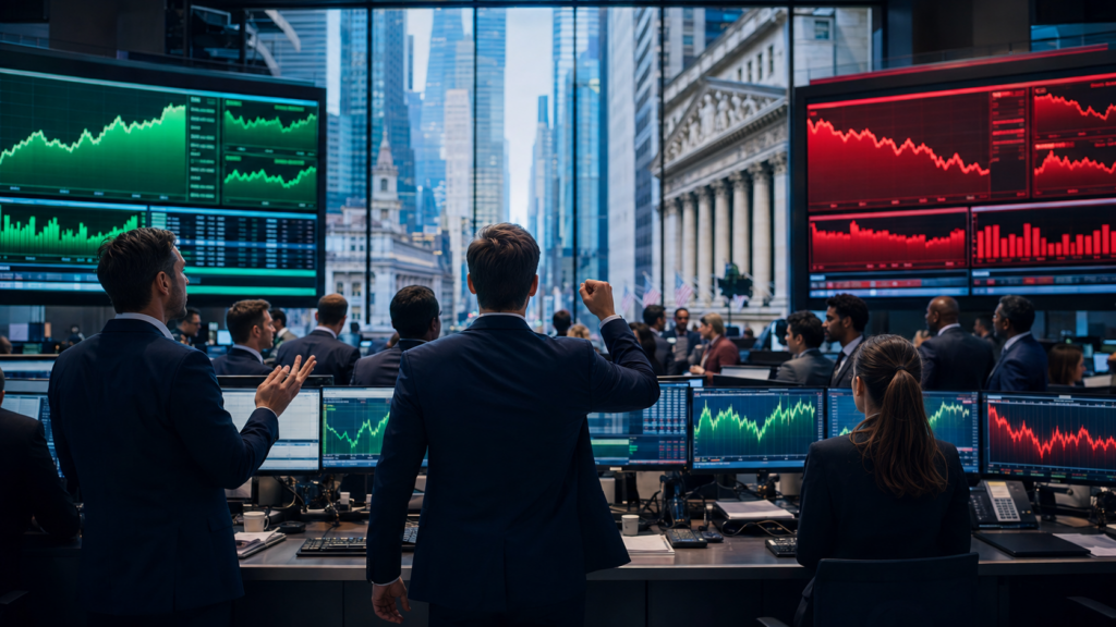 Asian financial markets displayed across digital screens in Tokyo, Hong Kong, Seoul, Shanghai and Sydney.