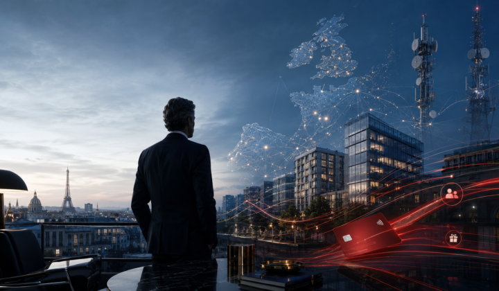 European investor overlooking a network of payment services, telecom infrastructure and commercial property